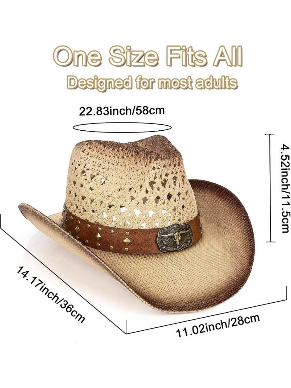 Men's Yellow&brown Comfortable High-quality Synthetic Straw Cowboy Hats - Picture 2 of 7